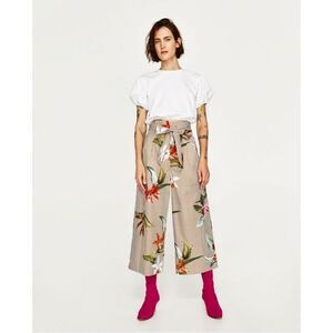 ZARA Floral and Striped Poplin Culottes